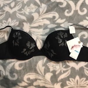 Jessica Simpson Black Floral Embroider Bra 36C